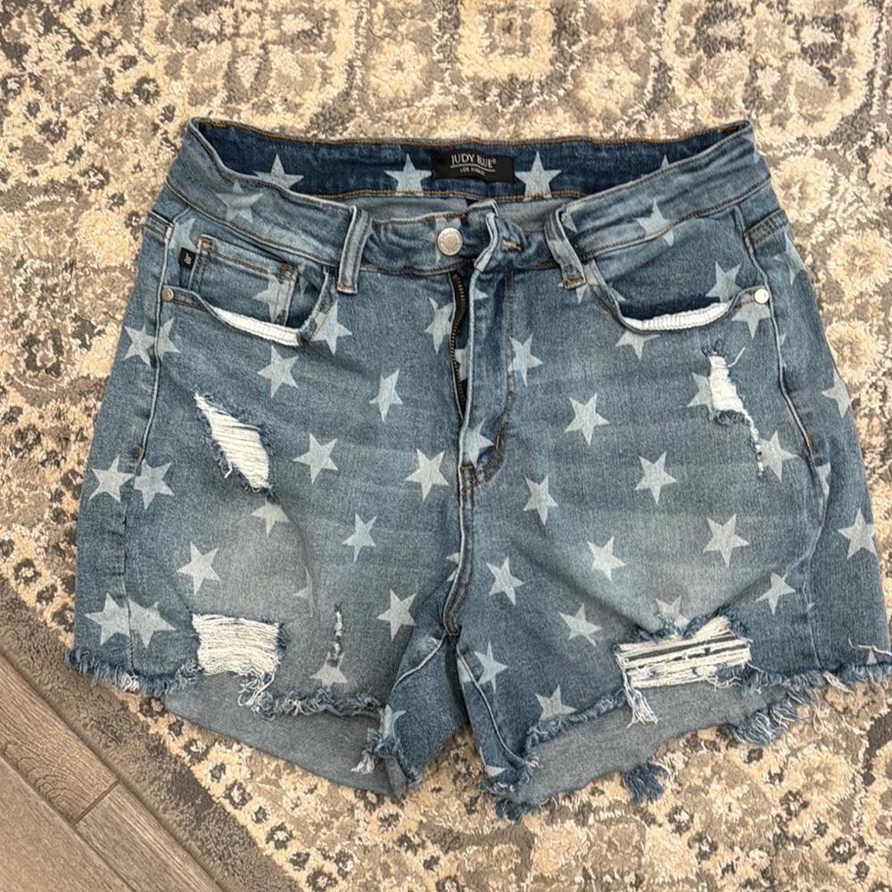 Judy Blue Star Patterned Blue Jean Shorts